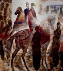 Les habitants du district de Baroudeyeh adoraient  leurs chevaux arabes. Ils leur donnaient leur propre nom pour signifier la relation unique qui les liait à leurs nobles animaux. Le tableau ci-dessus de l'artiste illustre la place centrale que les chevaux occupent dans leur vie.