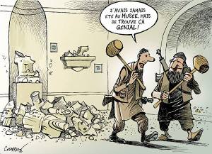 Le Temps L'ironie et l'humour sont parmi les meilleures armes contre la barbarie.... par notre dessinateur Patrick Chappatte http://www.letemps.ch/…/Les_djihadistes_de_lEI_saccagent_le…